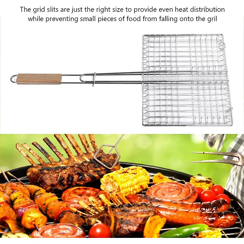 Stainless Steel Folding Grilling Baskets Multipurpose Fish Grill Basket